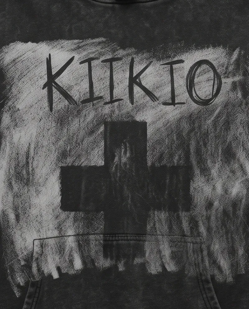 KIIKIO Retro Dark-Style Cross-Print Hoodie