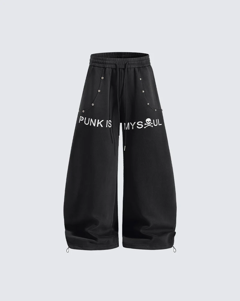 KIIKIO Punk Letter Graphic Wide Leg Sweatpants