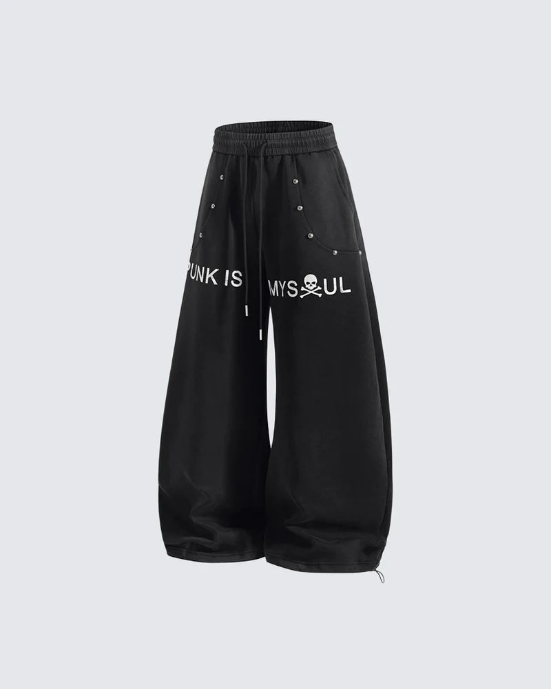 KIIKIO Punk Letter Graphic Wide Leg Sweatpants