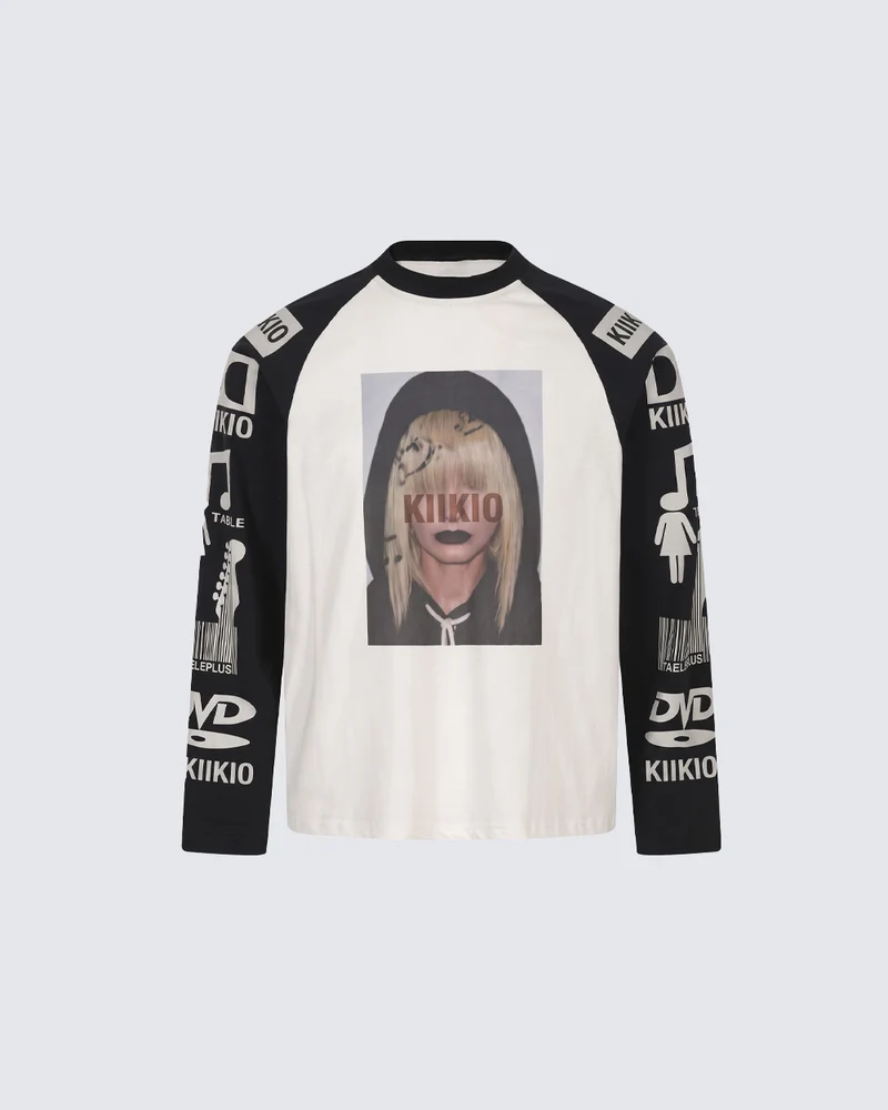 KIIKIO Retro Graphic Raglan Long Sleeve T-Shirt