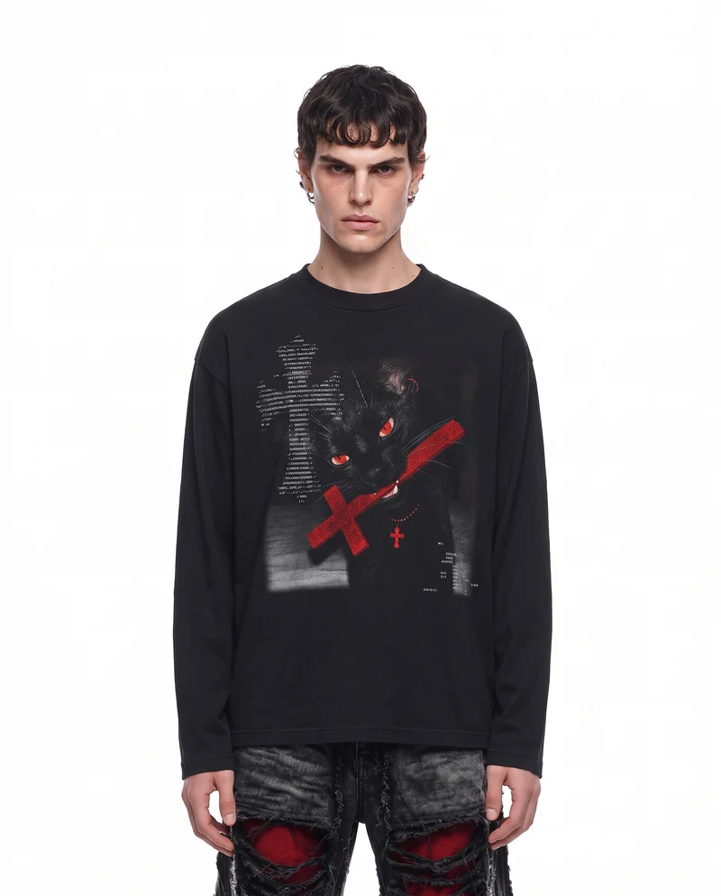 KIIKIO Dark Gothic Graphic Long Sleeve T-Shirt