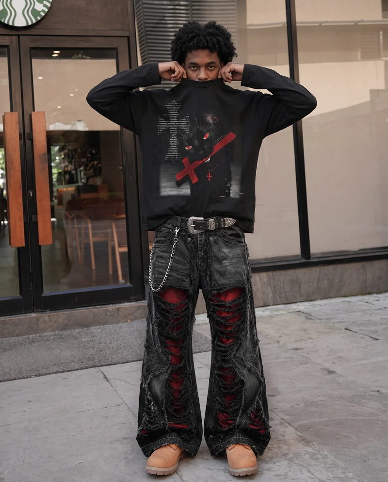 KIIKIO Dark Gothic Graphic Long Sleeve T-Shirt