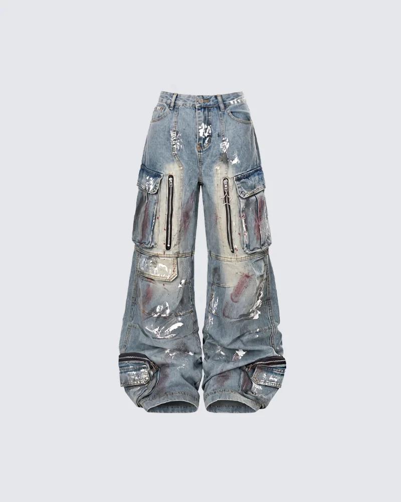 KIIKIO American Vintage Graffiti Multi-Pocket Wide-Leg Jeans