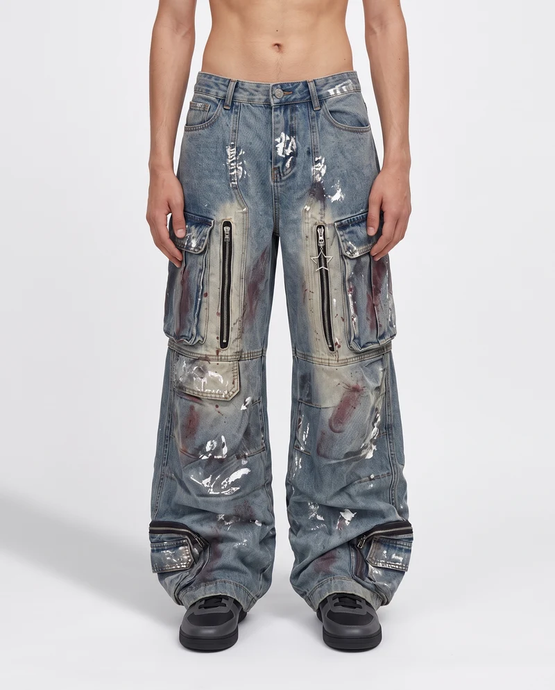 KIIKIO American Vintage Graffiti Multi-Pocket Wide-Leg Jeans