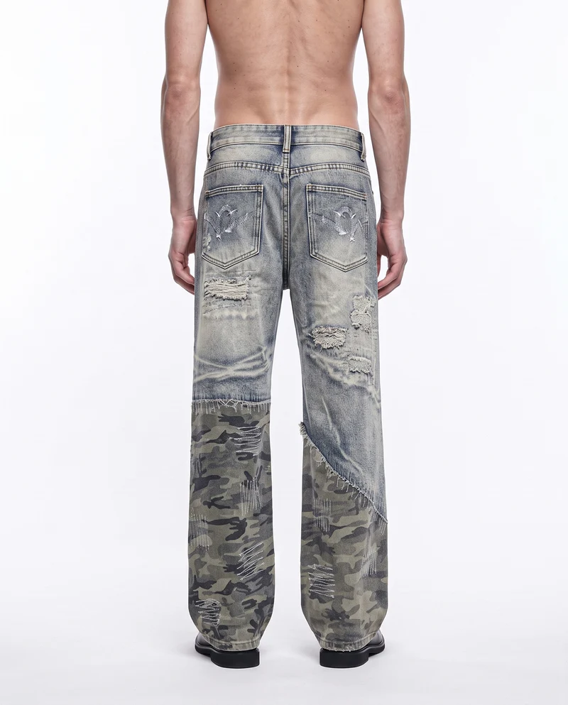 KIIKIO American-Style Vintage Distressed Patchwork Jeans