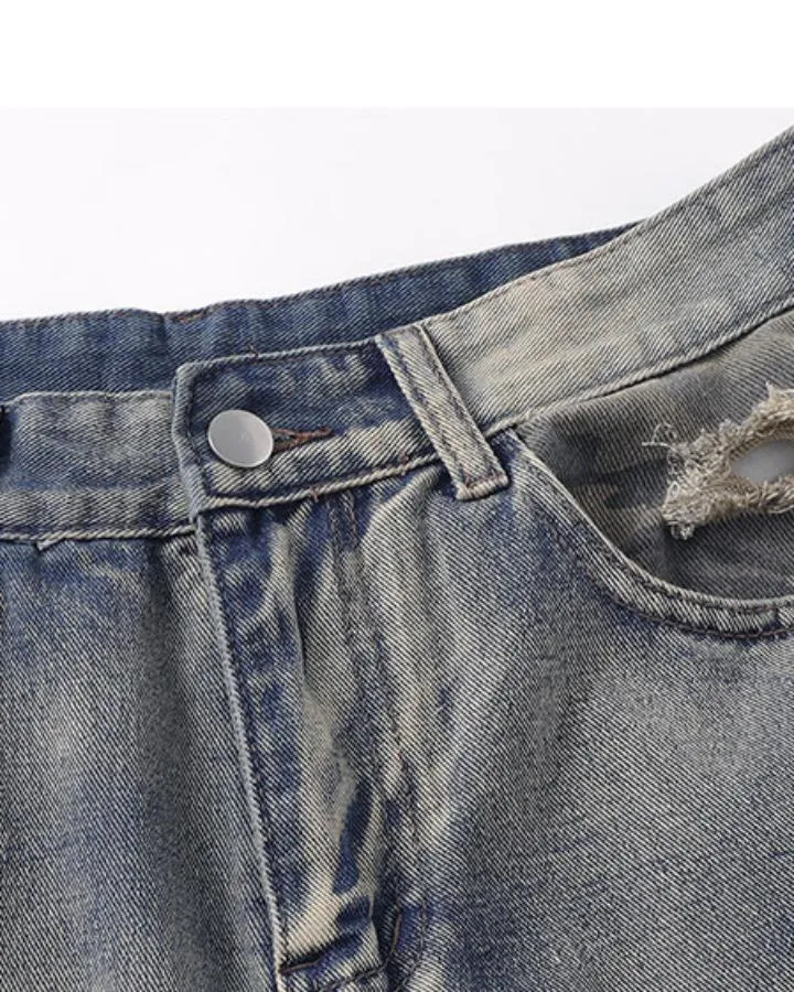 KIIKIO American-Style Vintage Distressed Patchwork Jeans