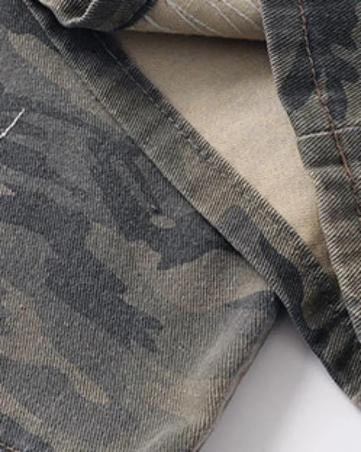 KIIKIO American-Style Vintage Distressed Patchwork Jeans