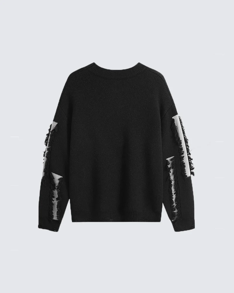 KIIKIO Distressed Contrast Patchwork Knit Sweater