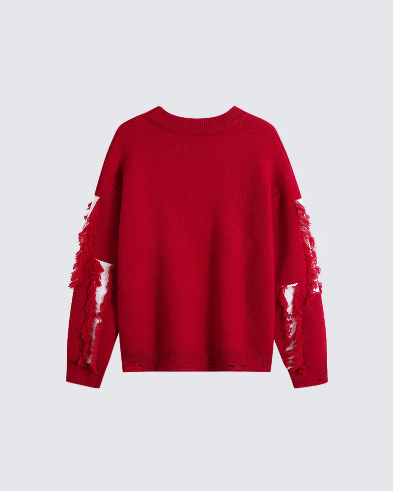 KIIKIO Distressed Contrast Patchwork Knit Sweater