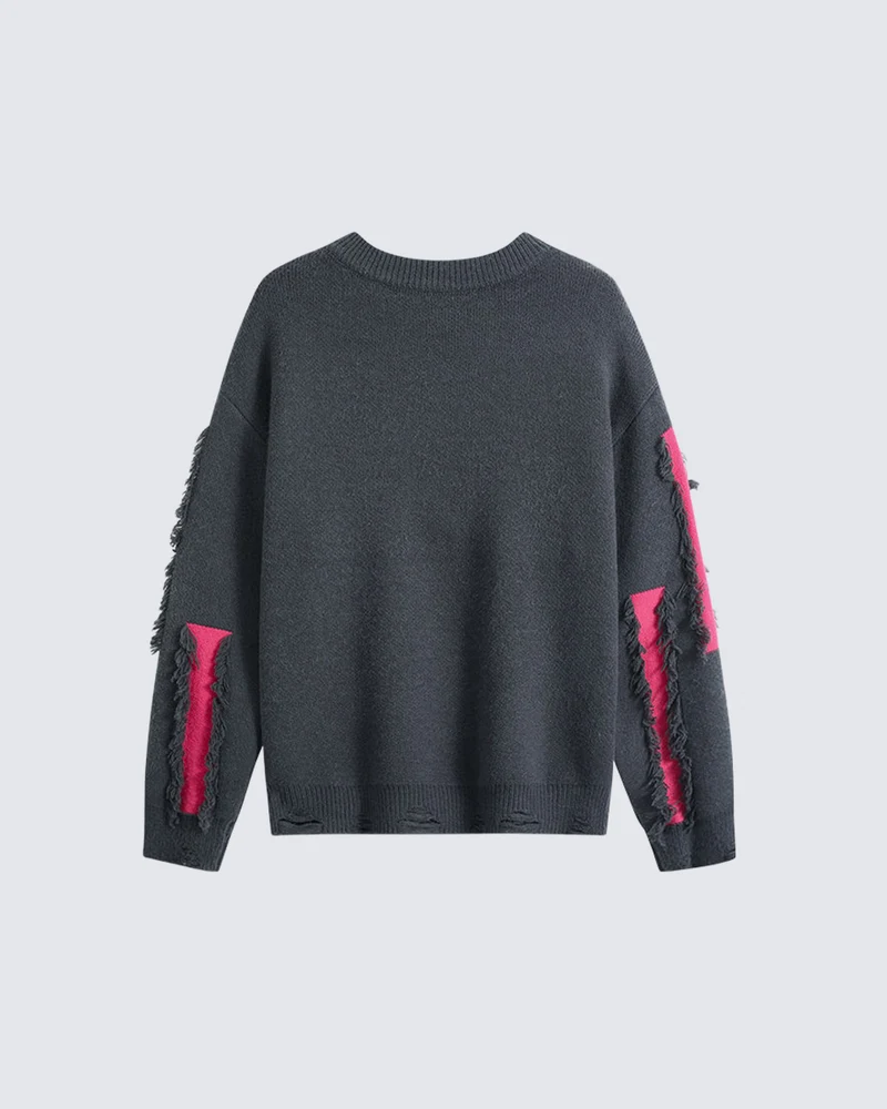 KIIKIO Distressed Contrast Patchwork Knit Sweater