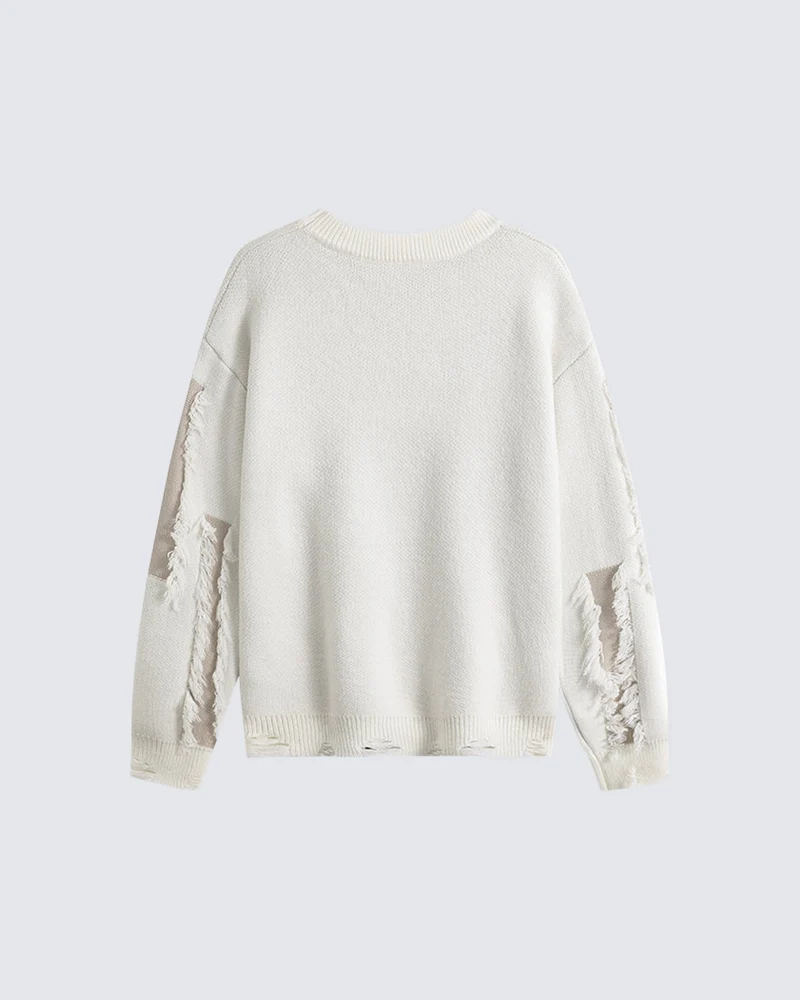 KIIKIO Distressed Contrast Patchwork Knit Sweater