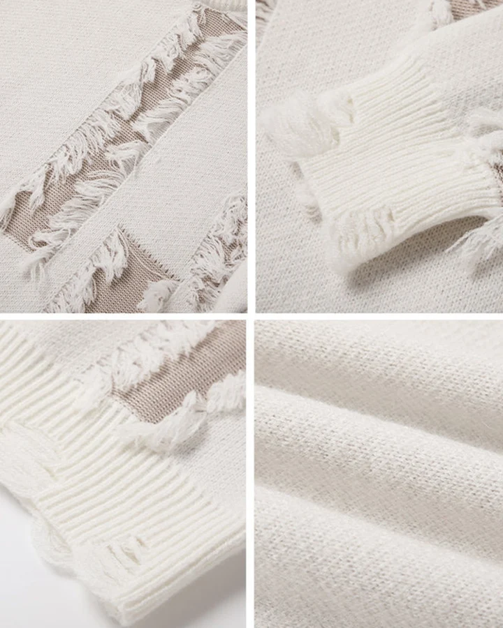 KIIKIO Distressed Contrast Patchwork Knit Sweater
