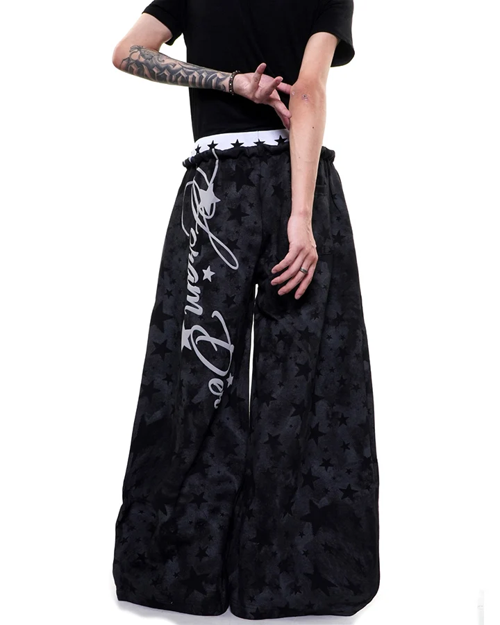 KIIKIO Star Pattern Embroidered Wide Leg Sweatpants