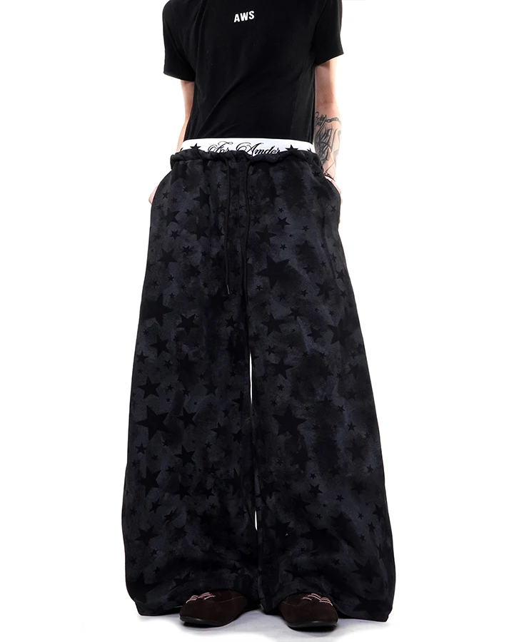 KIIKIO Star Pattern Embroidered Wide Leg Sweatpants