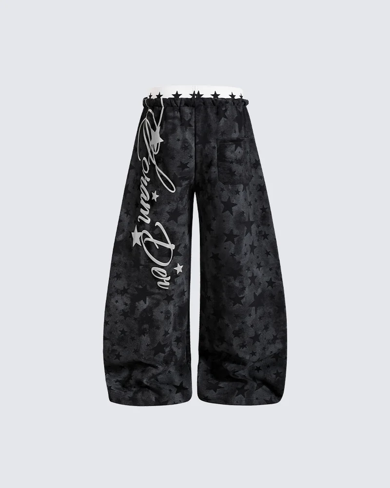 KIIKIO Star Pattern Embroidered Wide Leg Sweatpants