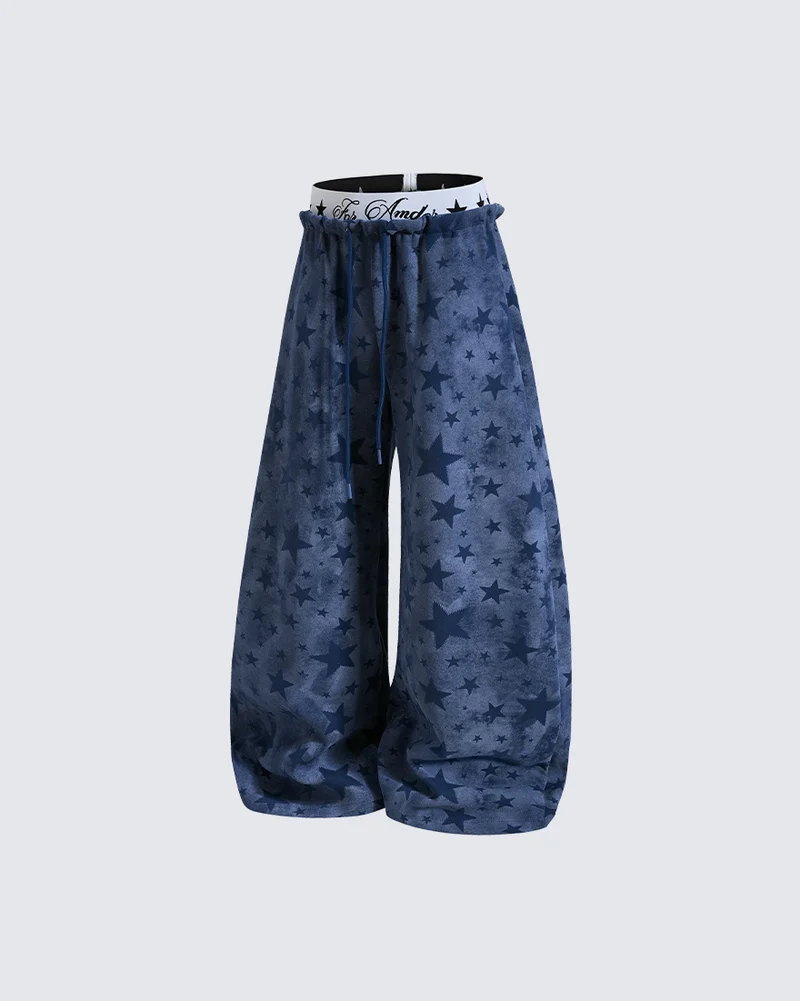 KIIKIO Star Pattern Embroidered Wide Leg Sweatpants