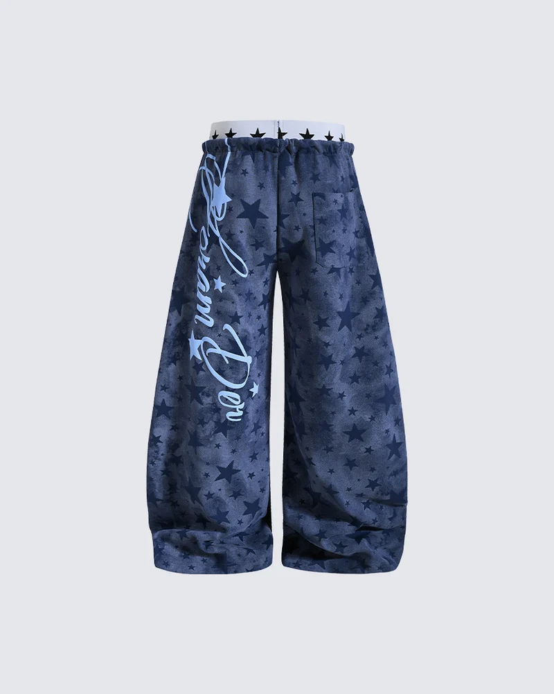 KIIKIO Star Pattern Embroidered Wide Leg Sweatpants