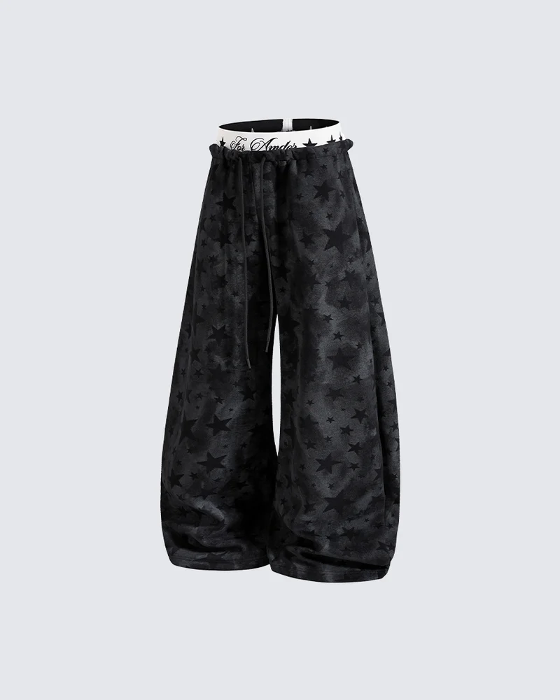 KIIKIO Star Pattern Embroidered Wide Leg Sweatpants