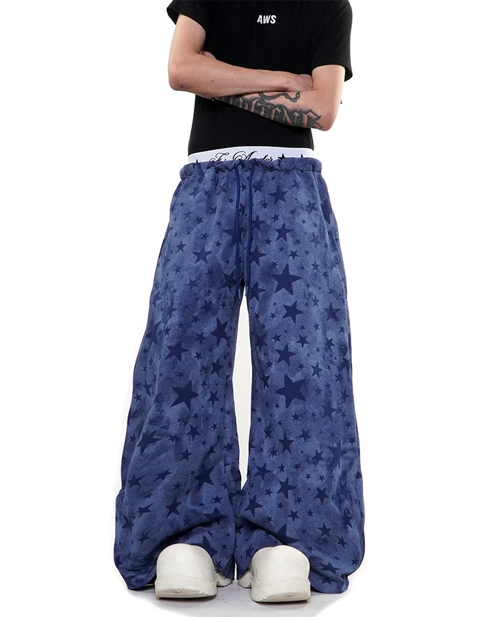 KIIKIO Star Pattern Embroidered Wide Leg Sweatpants