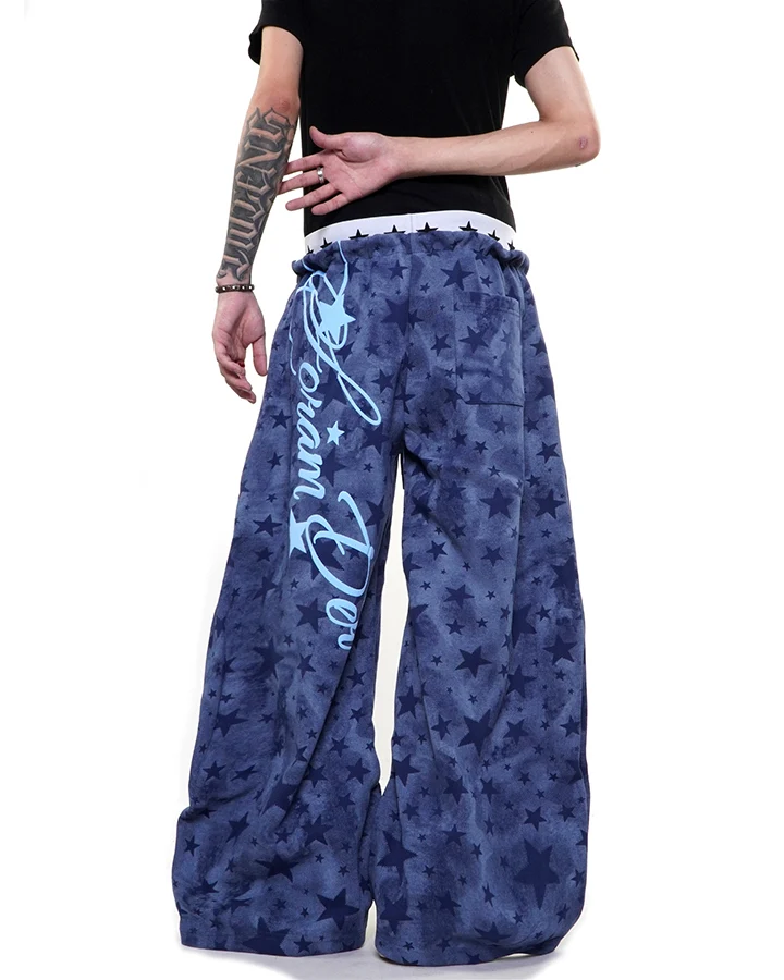 KIIKIO Star Pattern Embroidered Wide Leg Sweatpants