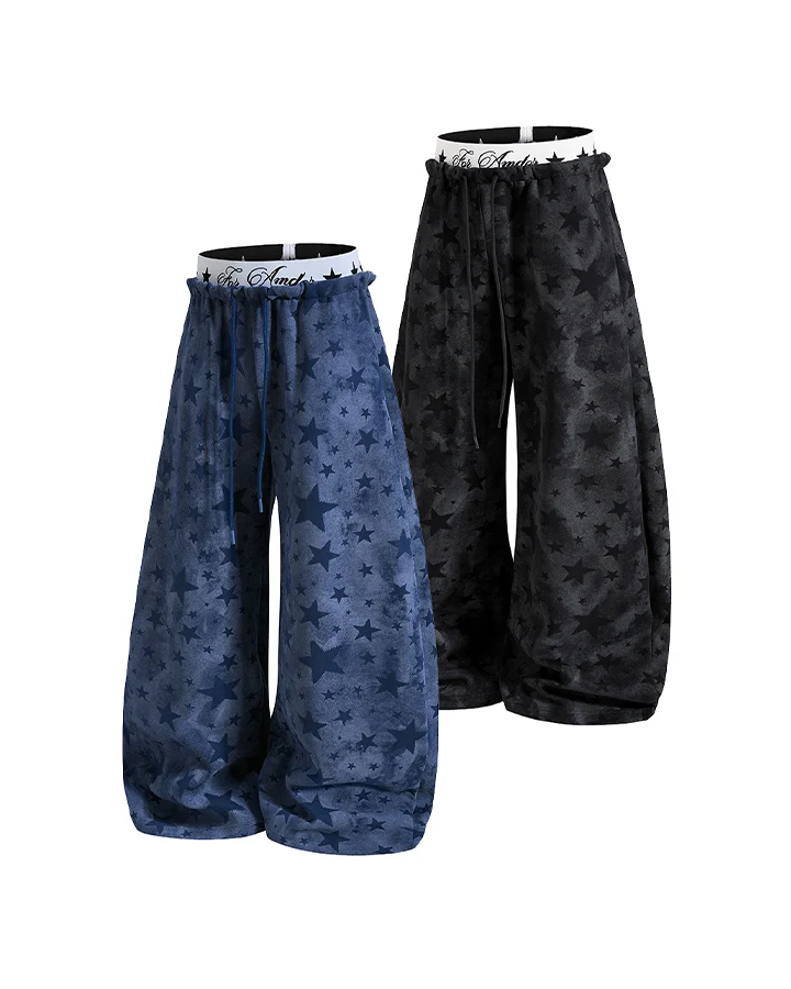 KIIKIO Star Pattern Embroidered Wide Leg Sweatpants