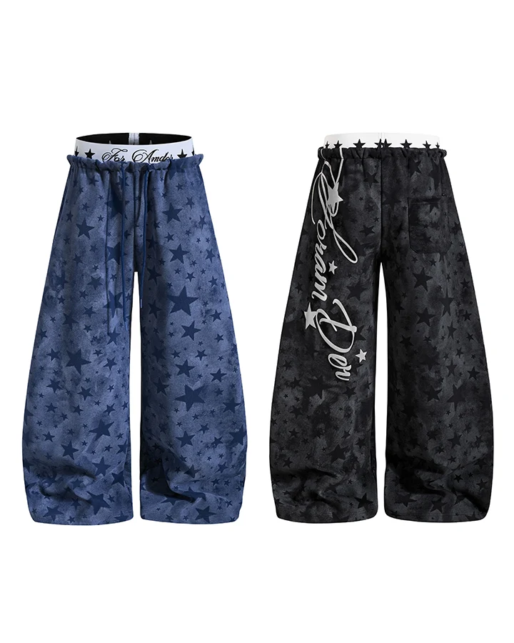 KIIKIO Star Pattern Embroidered Wide Leg Sweatpants
