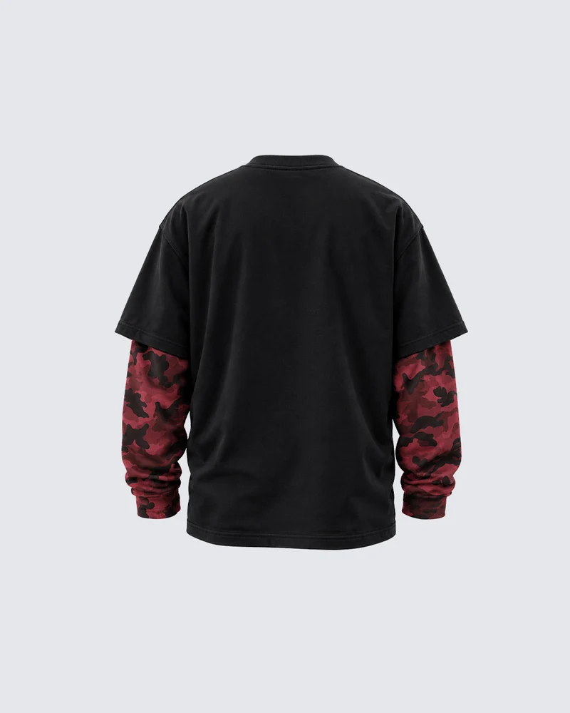 KIIKIO Dark Camo Layered Graphic Long Sleeve Tee
