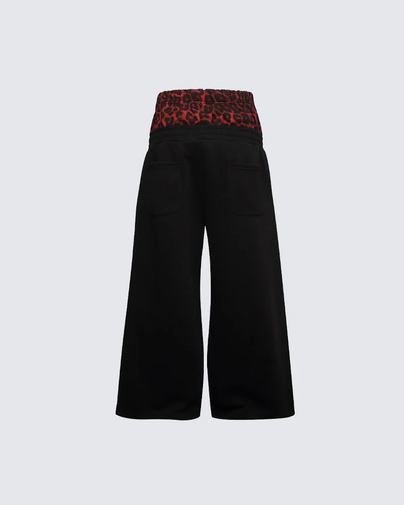 KIIKIO Leopard Waistband Studded Graphic Wide Leg Sweatpants