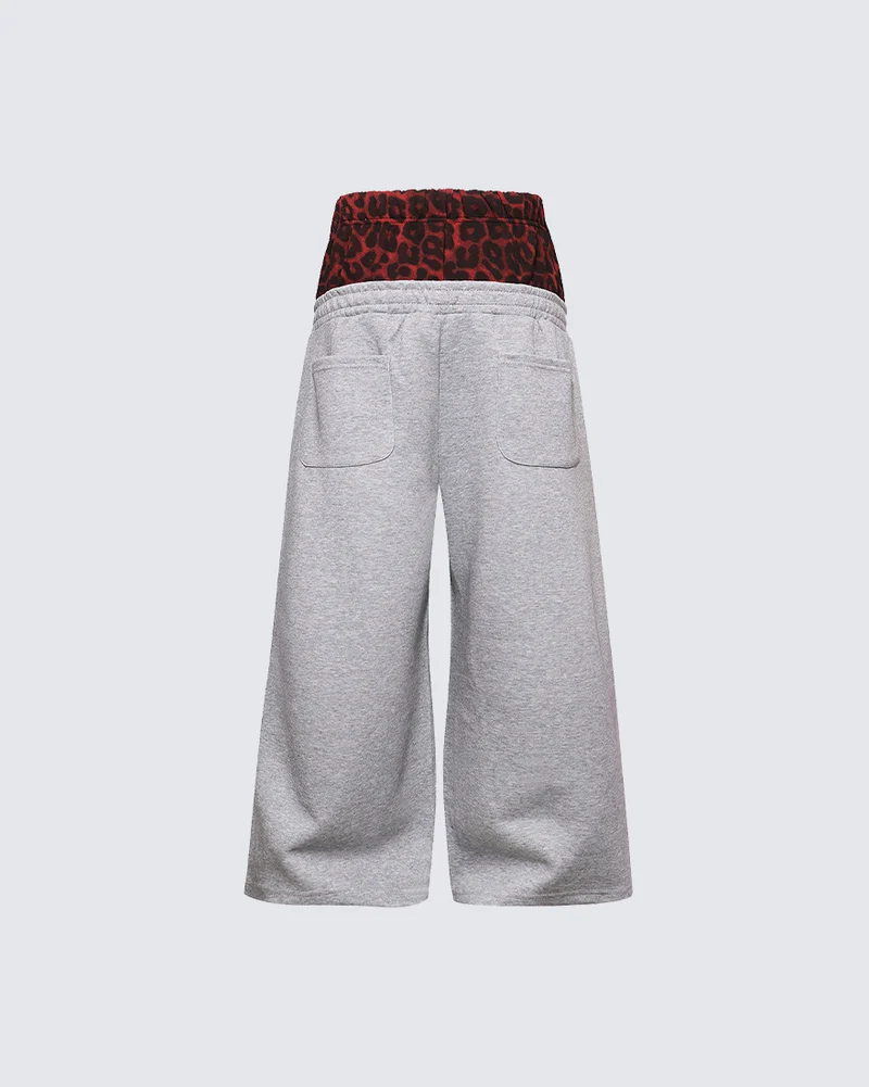 KIIKIO Leopard Waistband Studded Graphic Wide Leg Sweatpants