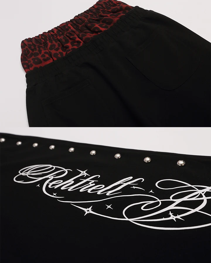 KIIKIO Leopard Waistband Studded Graphic Wide Leg Sweatpants