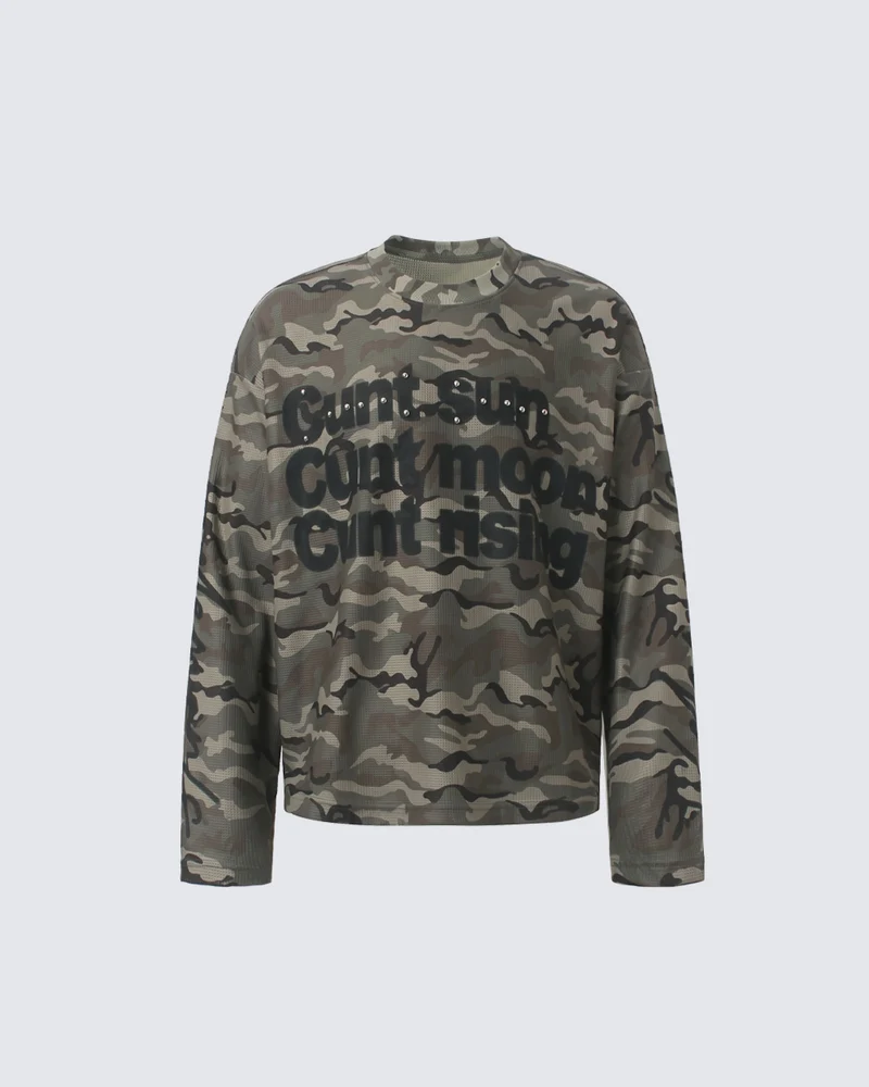 KIIKIO Camouflage Graphic Crewneck Long Sleeve T-Shirt