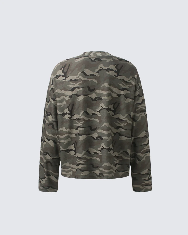 KIIKIO Camouflage Graphic Crewneck Long Sleeve T-Shirt
