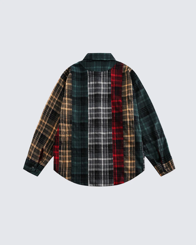 KIIKIO Vintage Patchwork Plaid Work Shirt