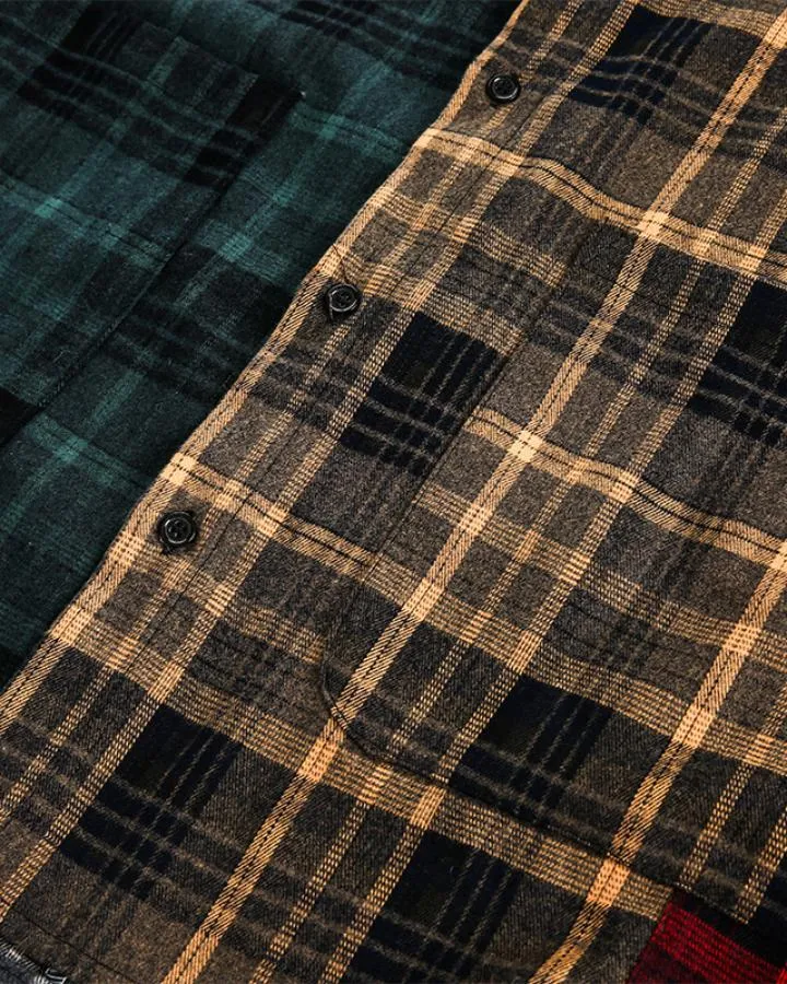 KIIKIO Vintage Patchwork Plaid Work Shirt