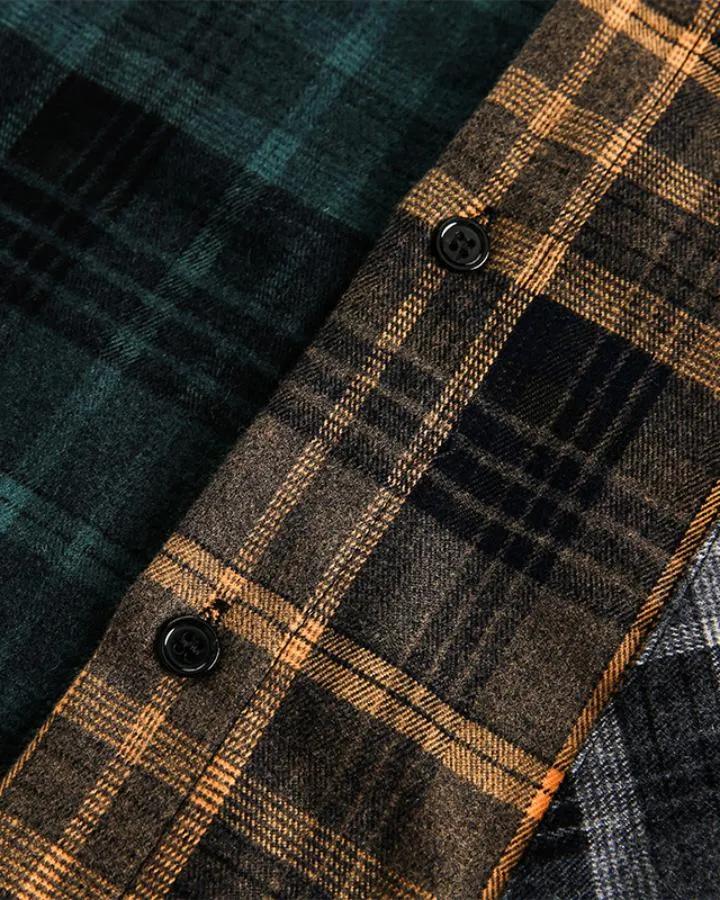 KIIKIO Vintage Patchwork Plaid Work Shirt
