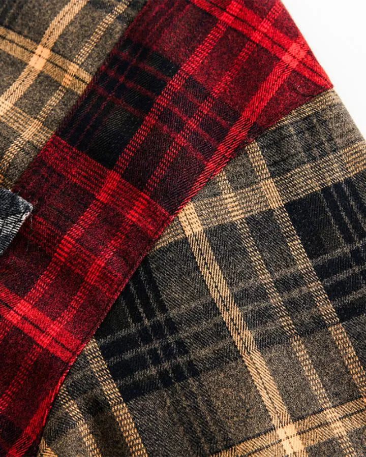 KIIKIO Vintage Patchwork Plaid Work Shirt