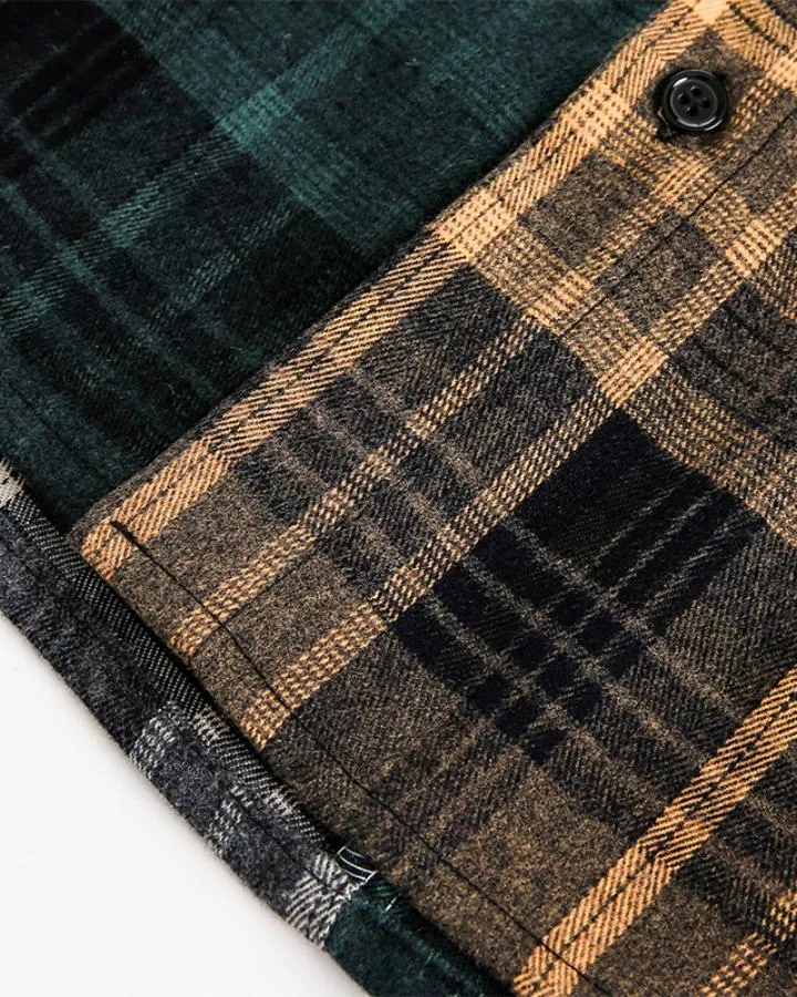 KIIKIO Vintage Patchwork Plaid Work Shirt