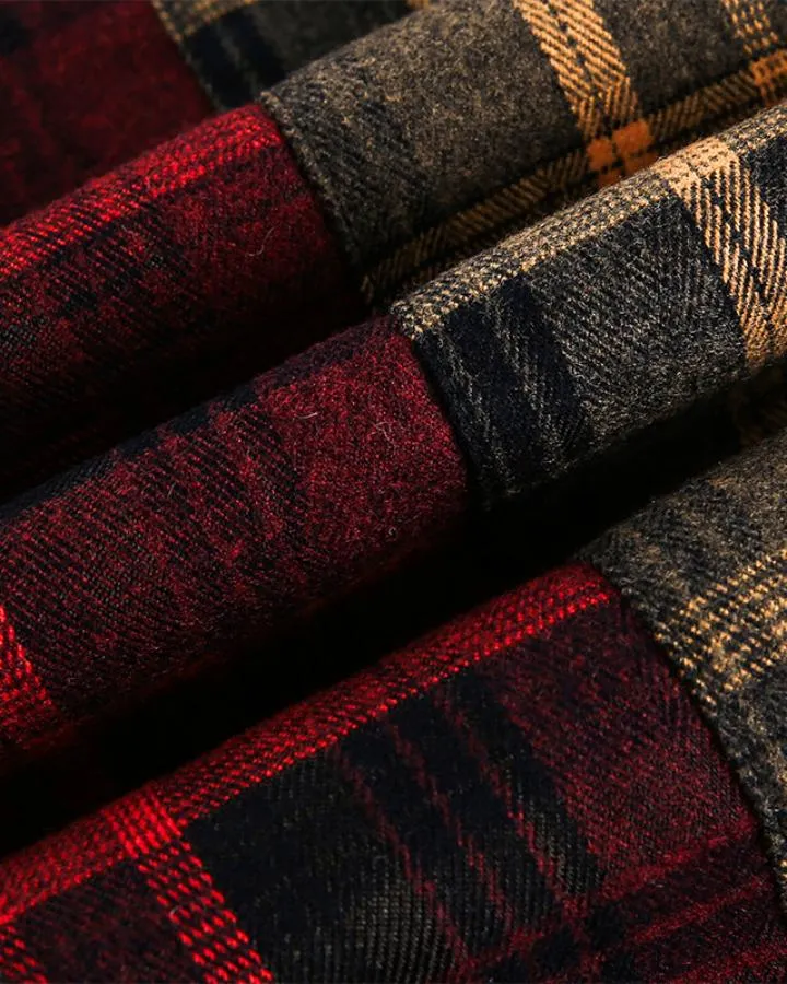KIIKIO Vintage Patchwork Plaid Work Shirt