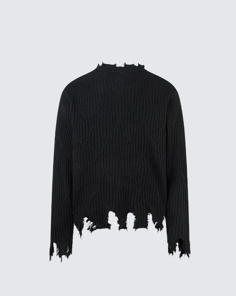 KIIKIO Vintage Distressed Ribbed Knit Sweater
