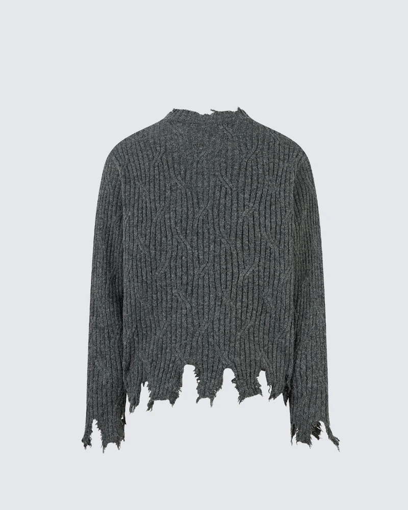 KIIKIO Vintage Distressed Ribbed Knit Sweater