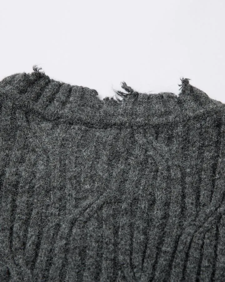 KIIKIO Vintage Distressed Ribbed Knit Sweater