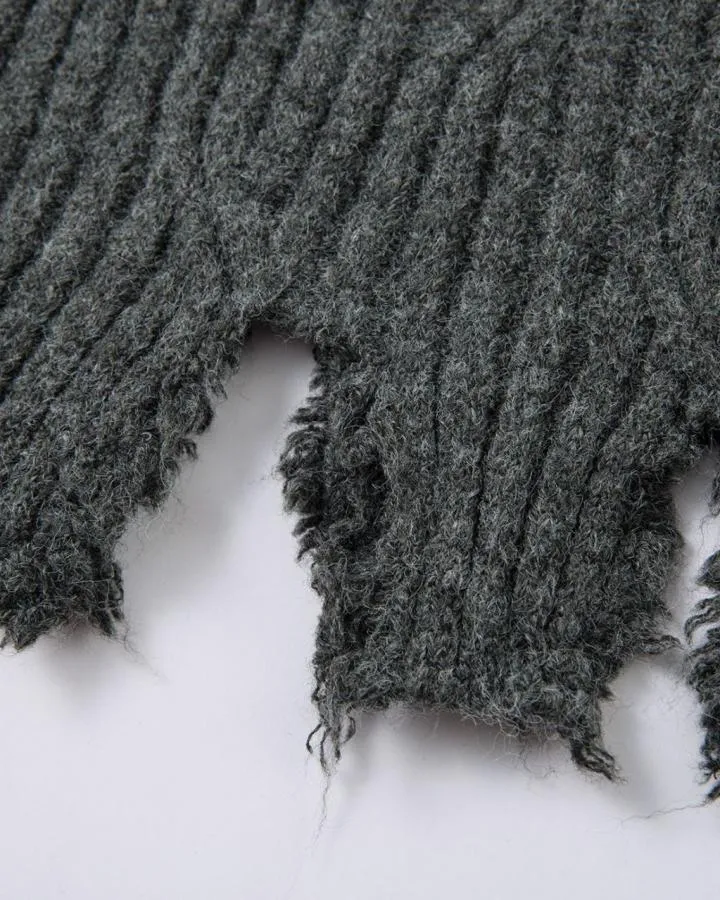 KIIKIO Vintage Distressed Ribbed Knit Sweater
