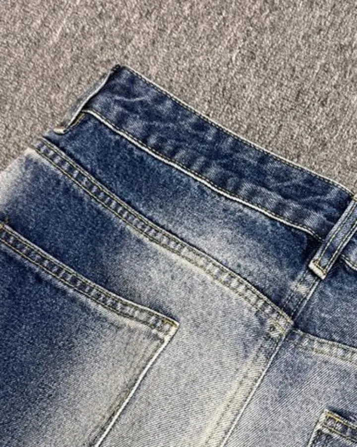 KIIKIO Vintage Washed Wide Leg Denim Jeans