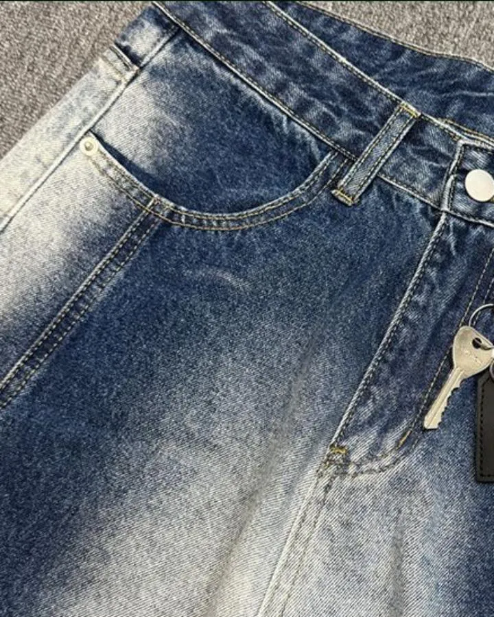 KIIKIO Vintage Washed Wide Leg Denim Jeans
