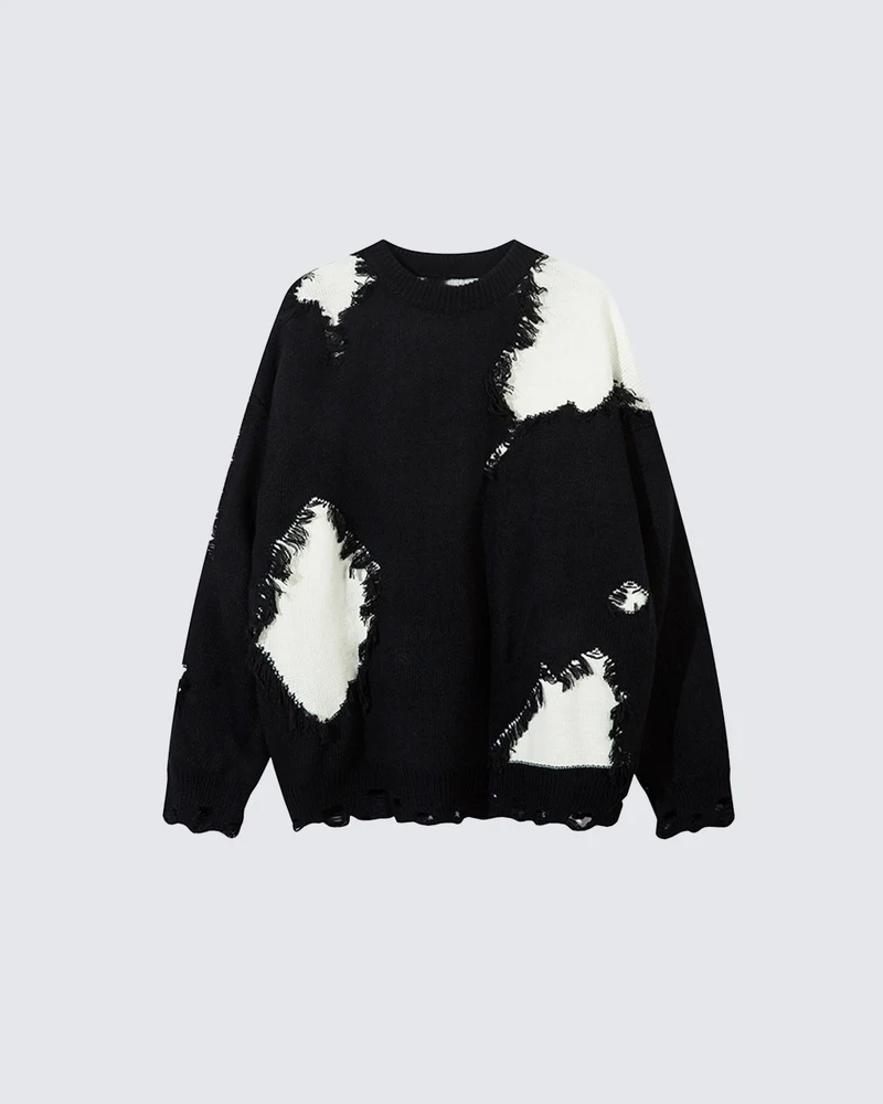 KIIKIO Vintage Distressed Patchwork Knit Sweater