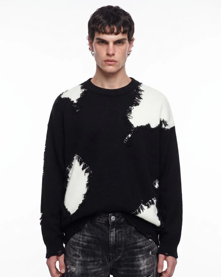 KIIKIO Vintage Distressed Patchwork Knit Sweater