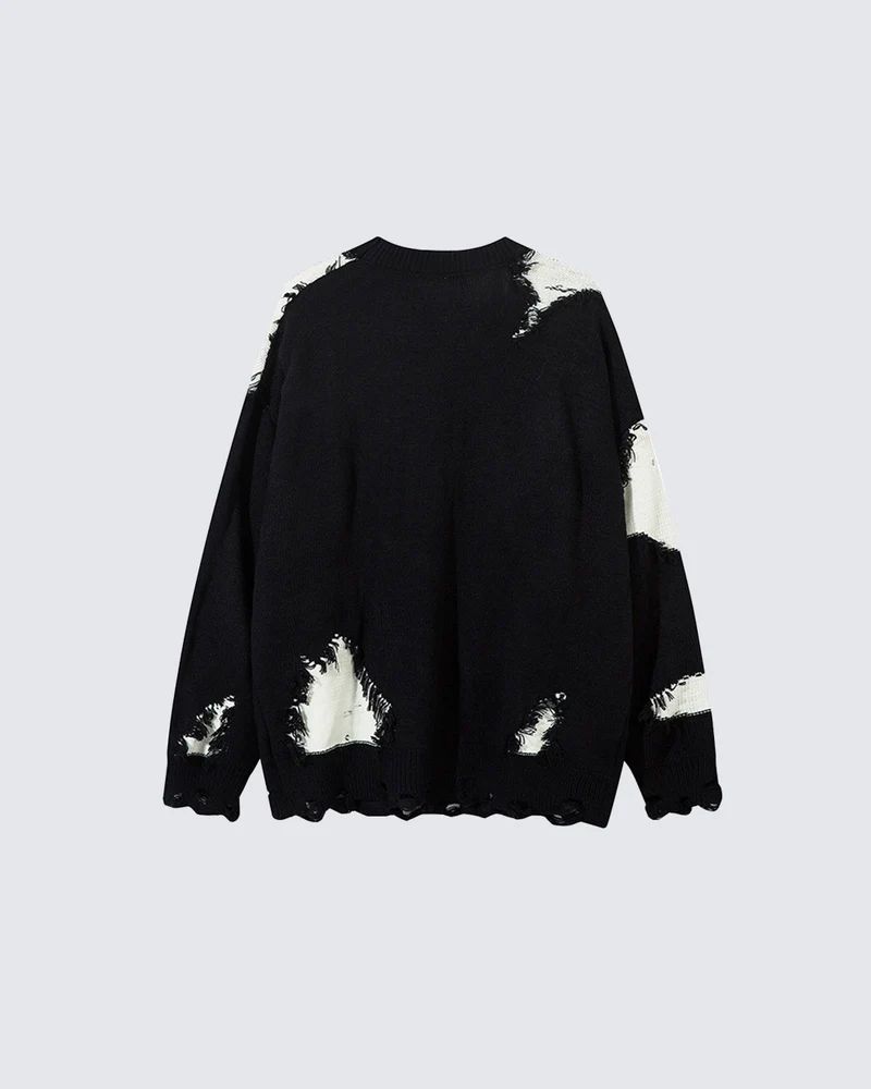 KIIKIO Vintage Distressed Patchwork Knit Sweater