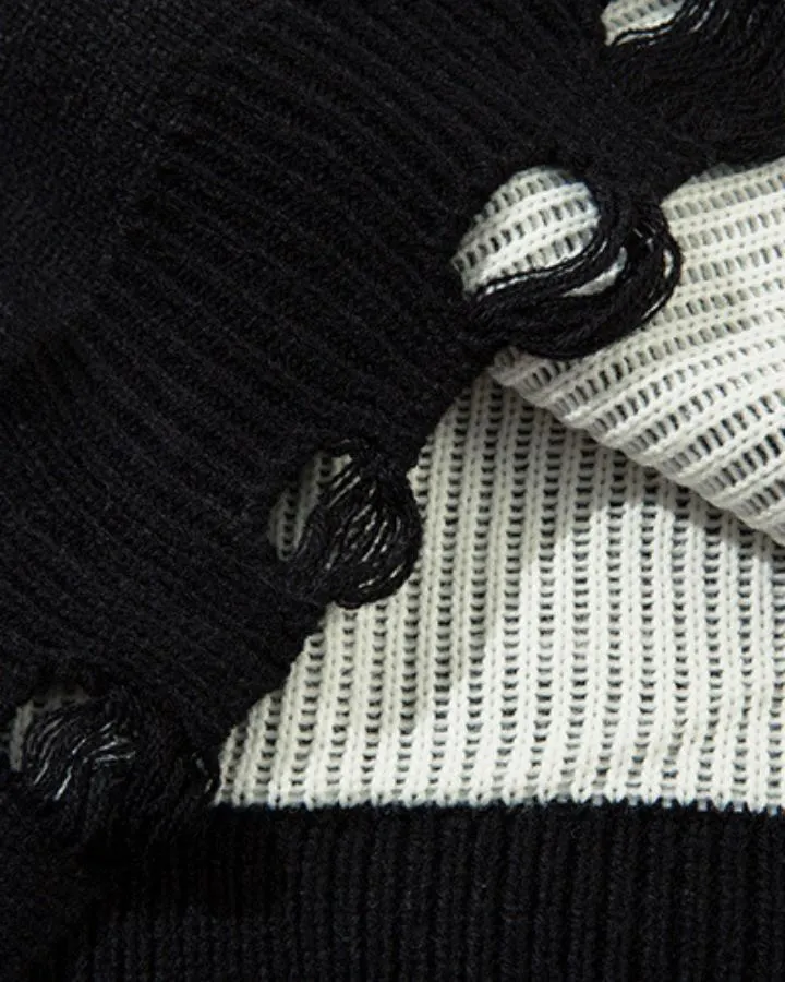 KIIKIO Vintage Distressed Patchwork Knit Sweater