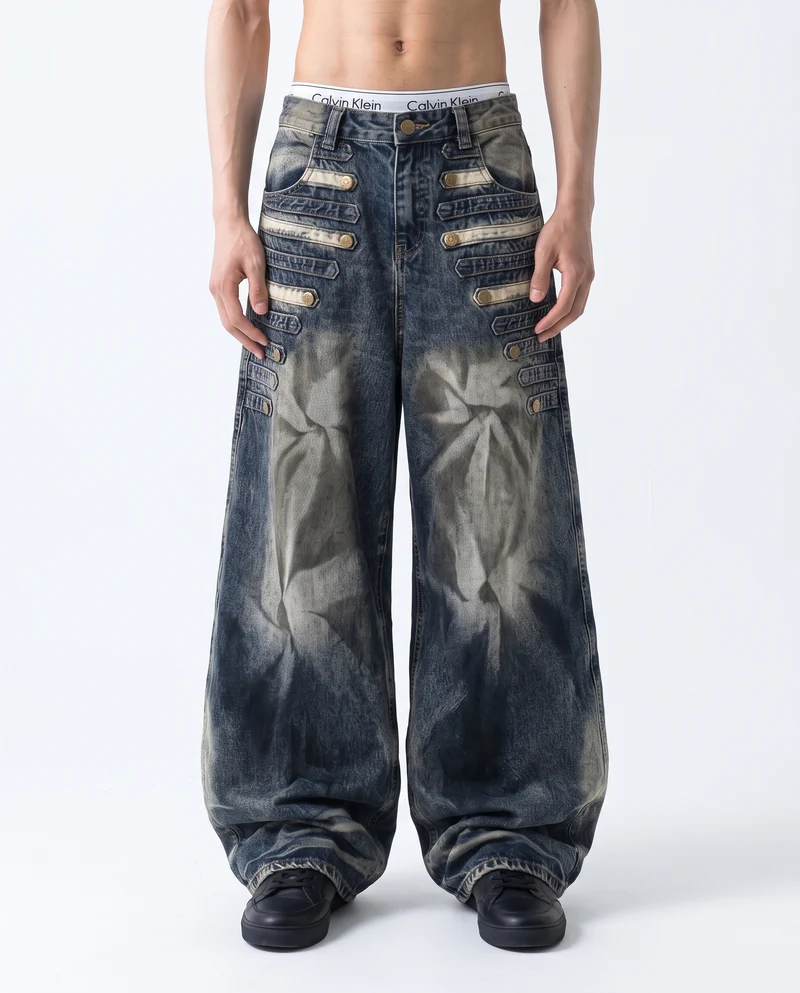KIIKIO American-Style Individuality Wide Leg Denim Jeans