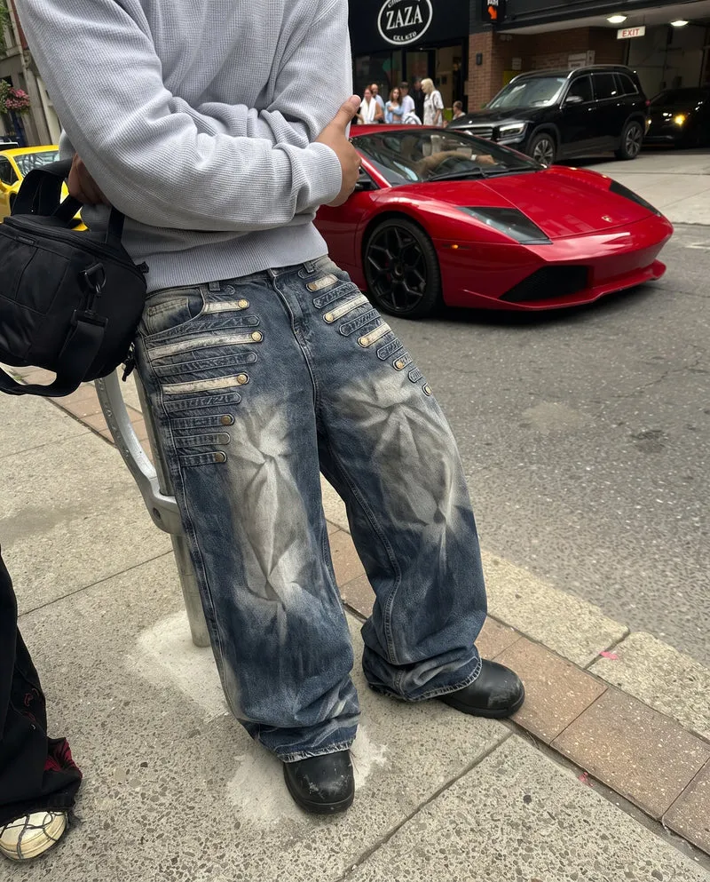 KIIKIO American-Style Individuality Wide Leg Denim Jeans